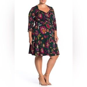 Leota Floral Wrap Dress 3X Travel Knit Stretch Workwear 3/4 Sleeve 3L